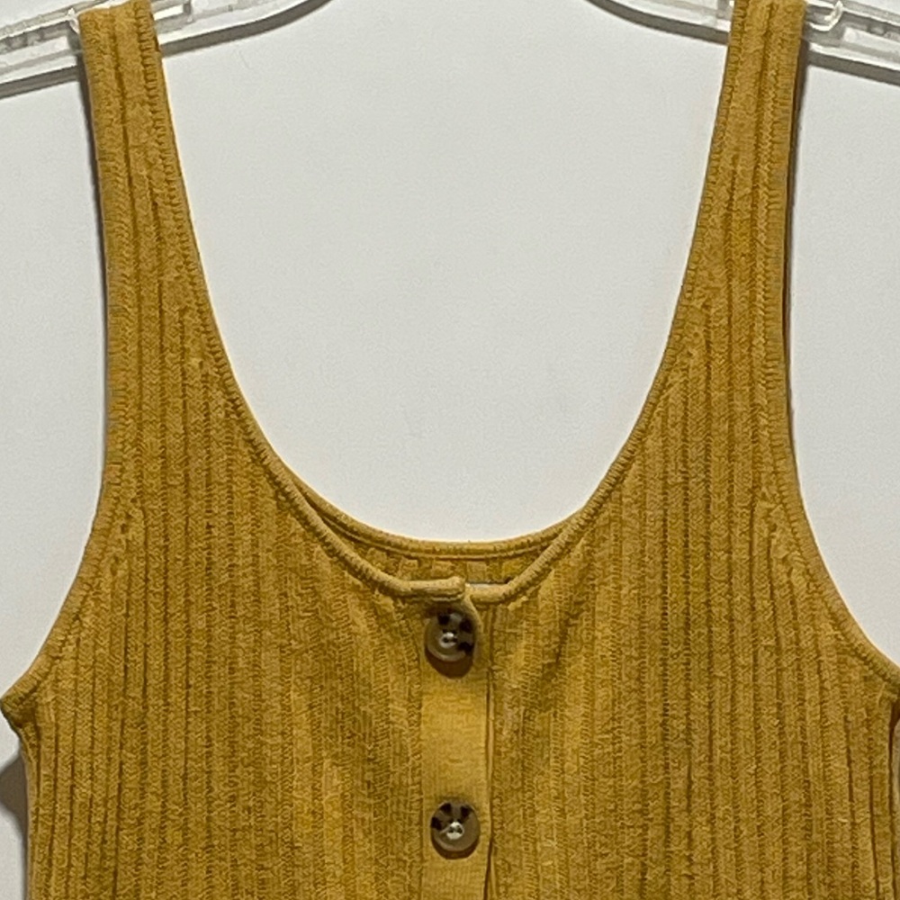 American Eagle 70s Boho Chic Sz Large Button Front Yellow Ribbed Sweater Crop - Picture 4 of 13